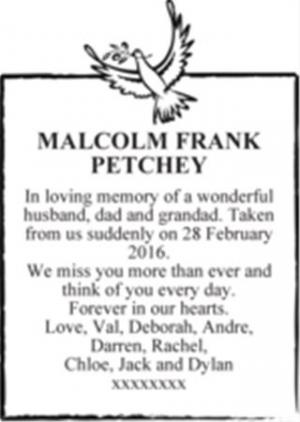 MALCOLM FRANK PETCHEY