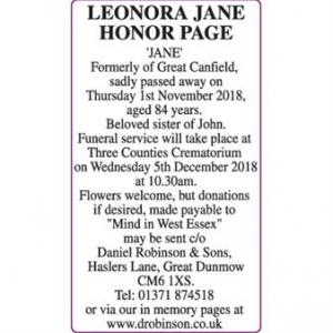 LEONORA JANE HONOR PAGE